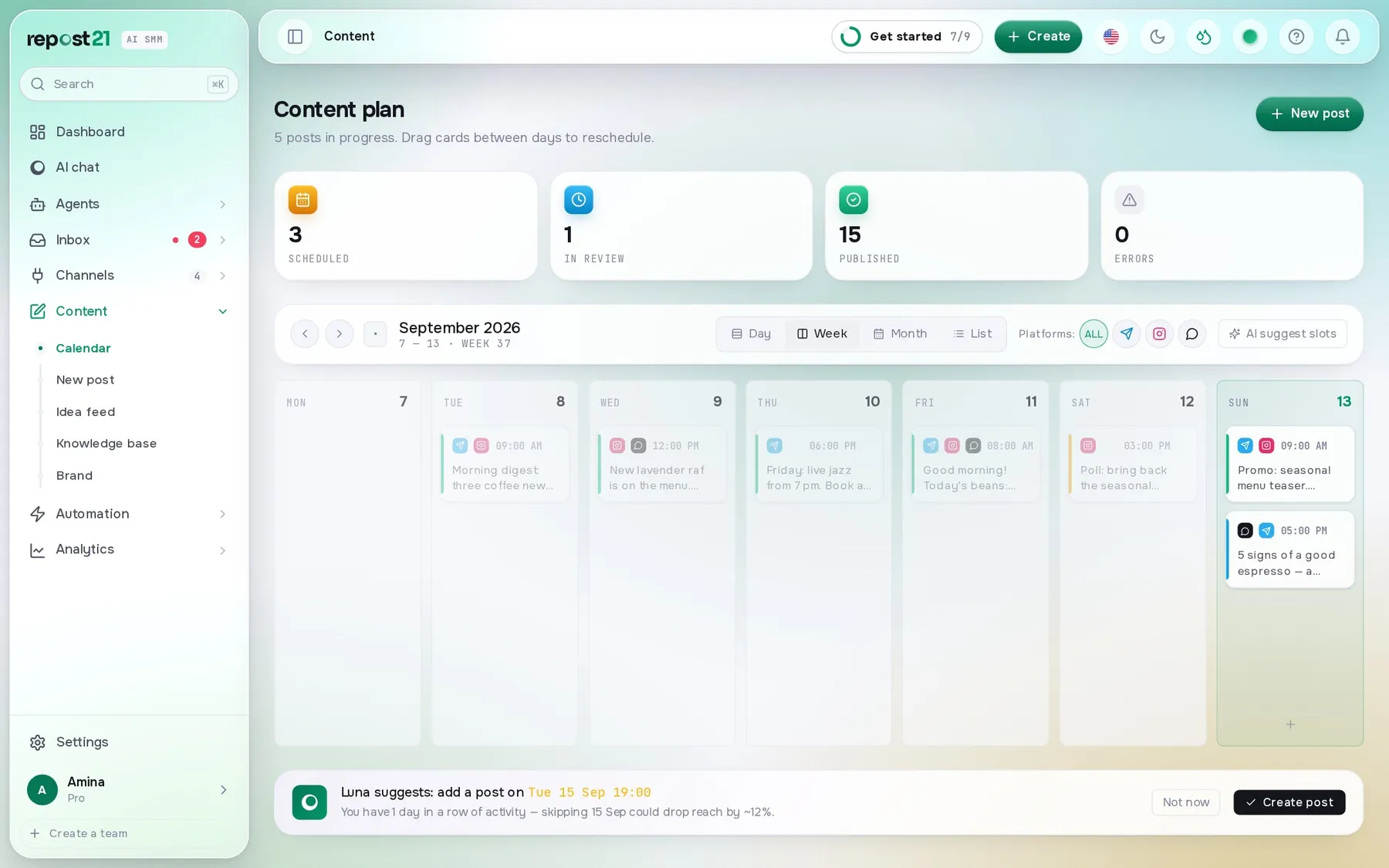 Content calendar