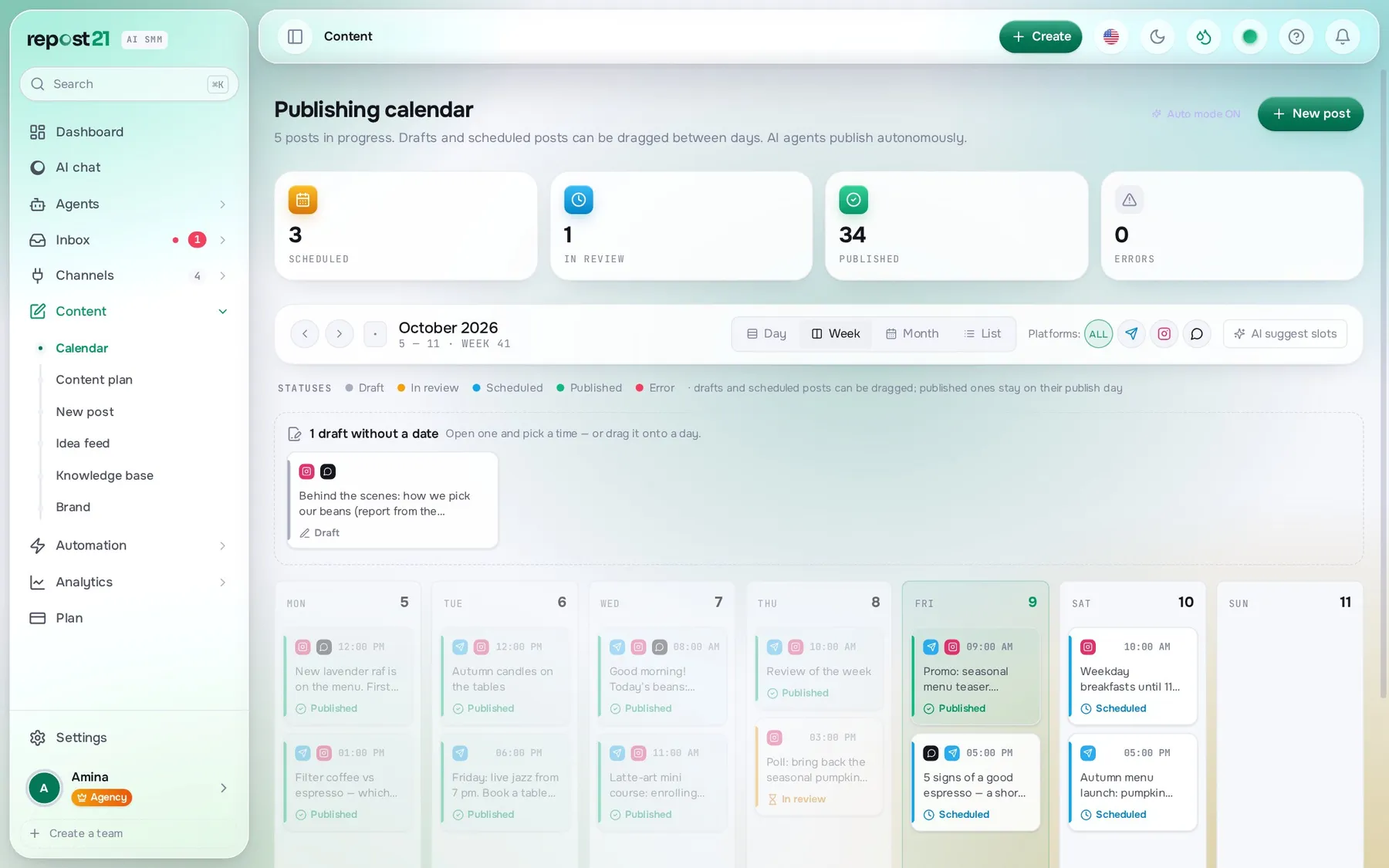 Content calendar